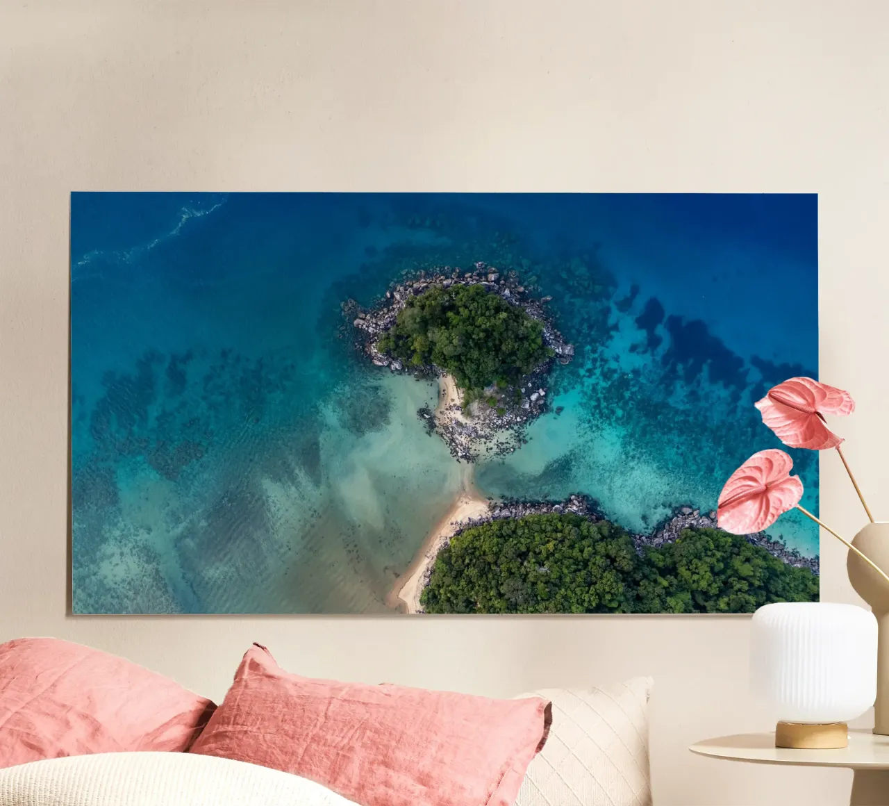 Vue aérienne de l'île Près de l'île Tioman en Malaisie, Asie poster avec cadre en aluminium de anderm