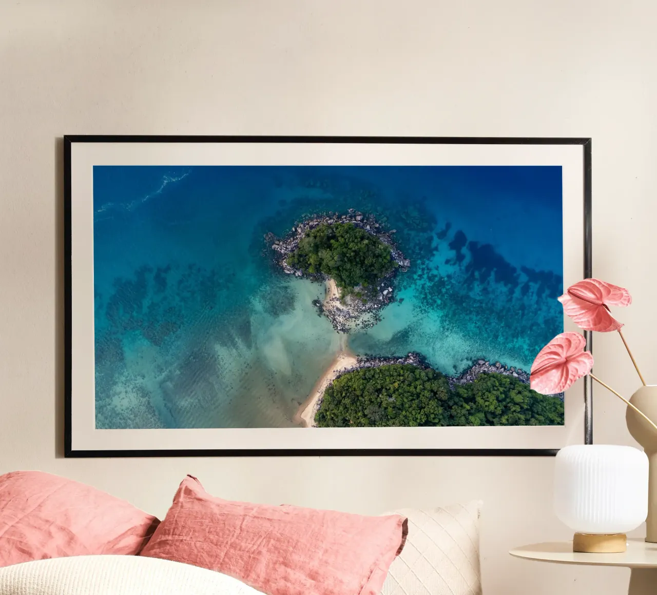 Vue aérienne de l'île Près de l'île Tioman en Malaisie, Asie poster avec cadre en aluminium de anderm