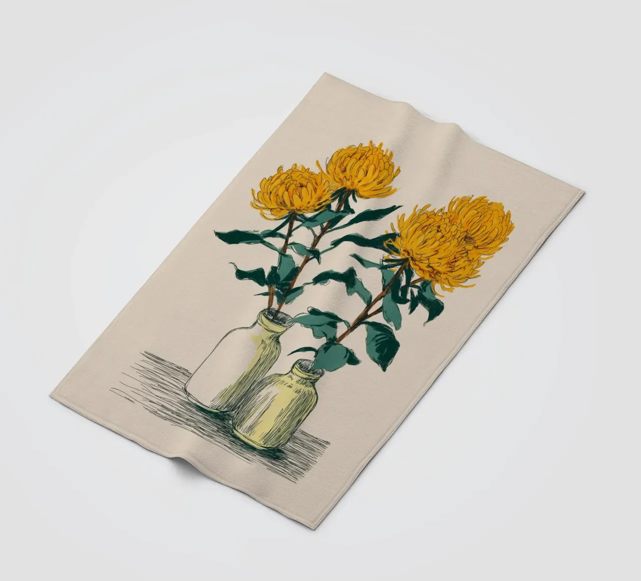 Yellow Flowers in Vases fleece blanket by Melloi Art Print