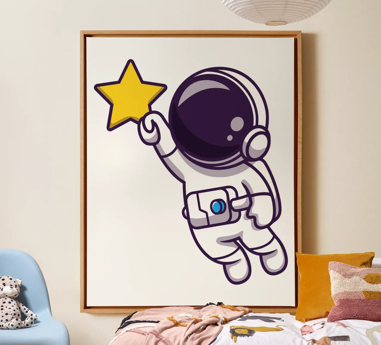 Astronauta che vola e tiene in mano una stella tela con Cornice a cassetta da brockcon Shop