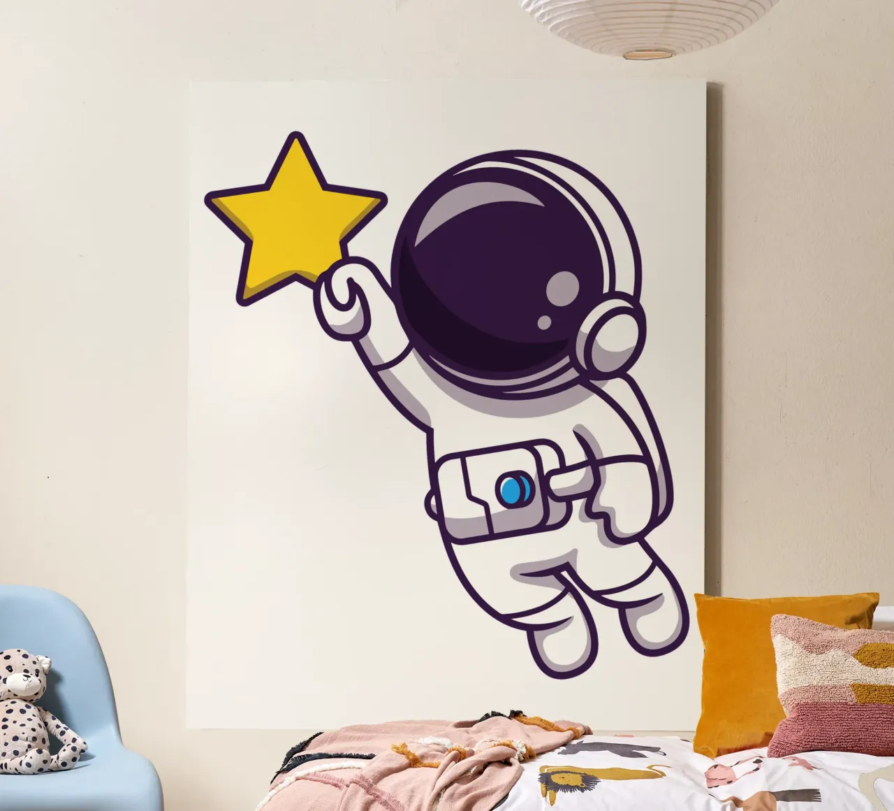 Astronauta che vola e tiene in mano una stella tela con Cornice a cassetta da brockcon Shop