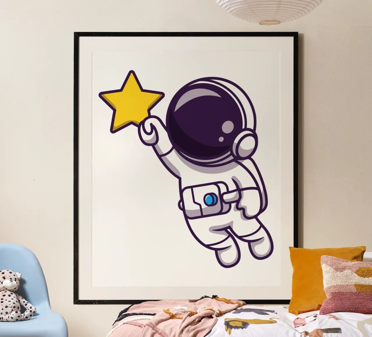 Astronauta che vola e tiene in mano una stella carta hahnemühle da brockcon Shop