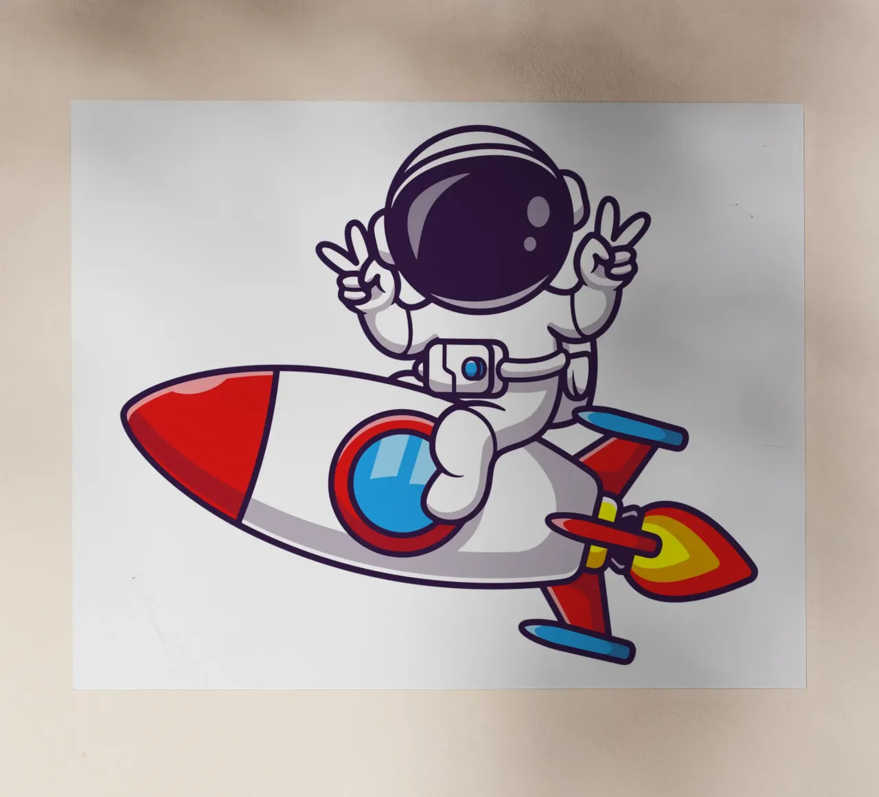 Astronauta che guida un razzo con la mano della pace pellicola backlit da brockcon Shop