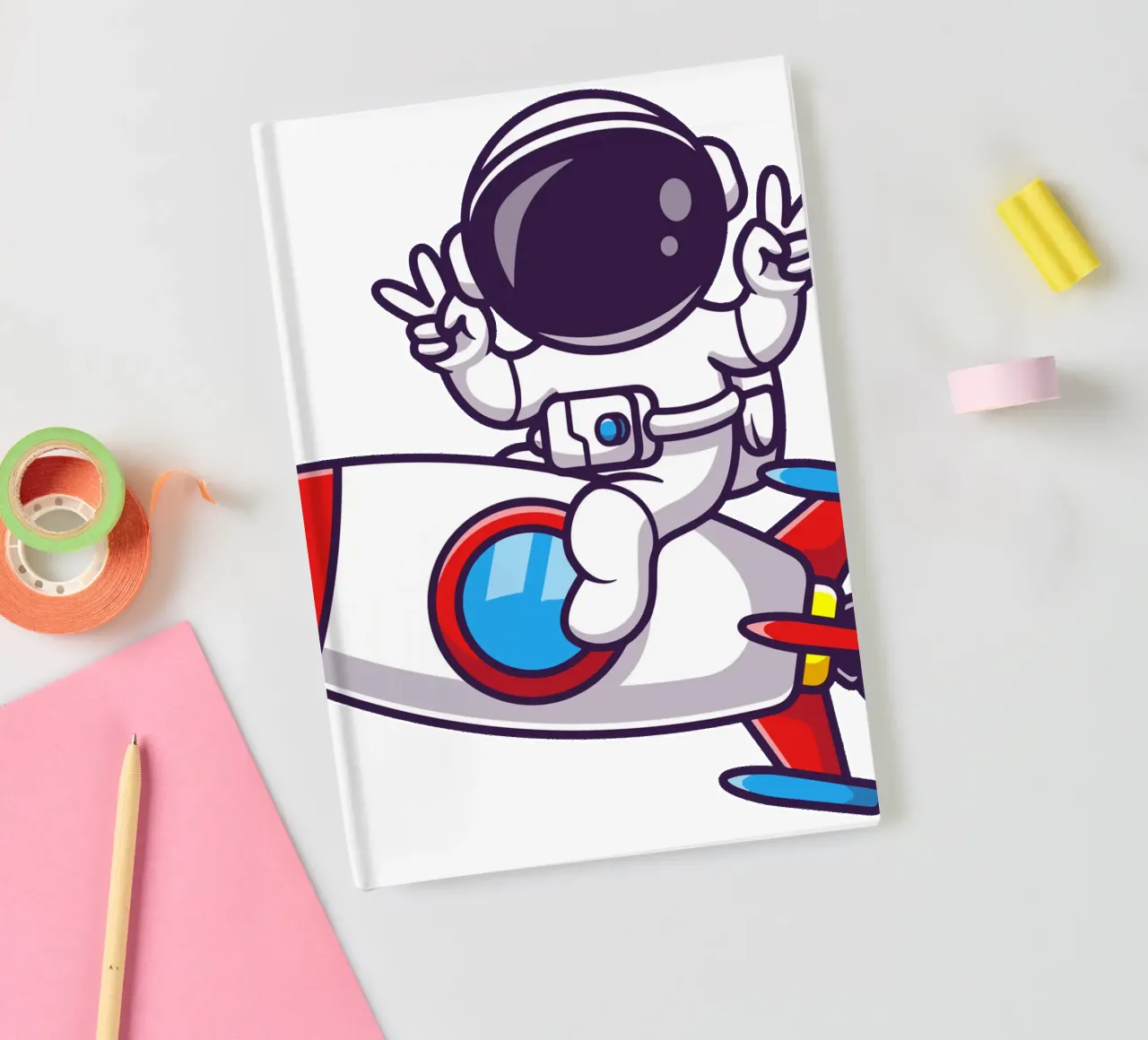 Astronaut riding rocket with peace hand notebook by brockcon Shop