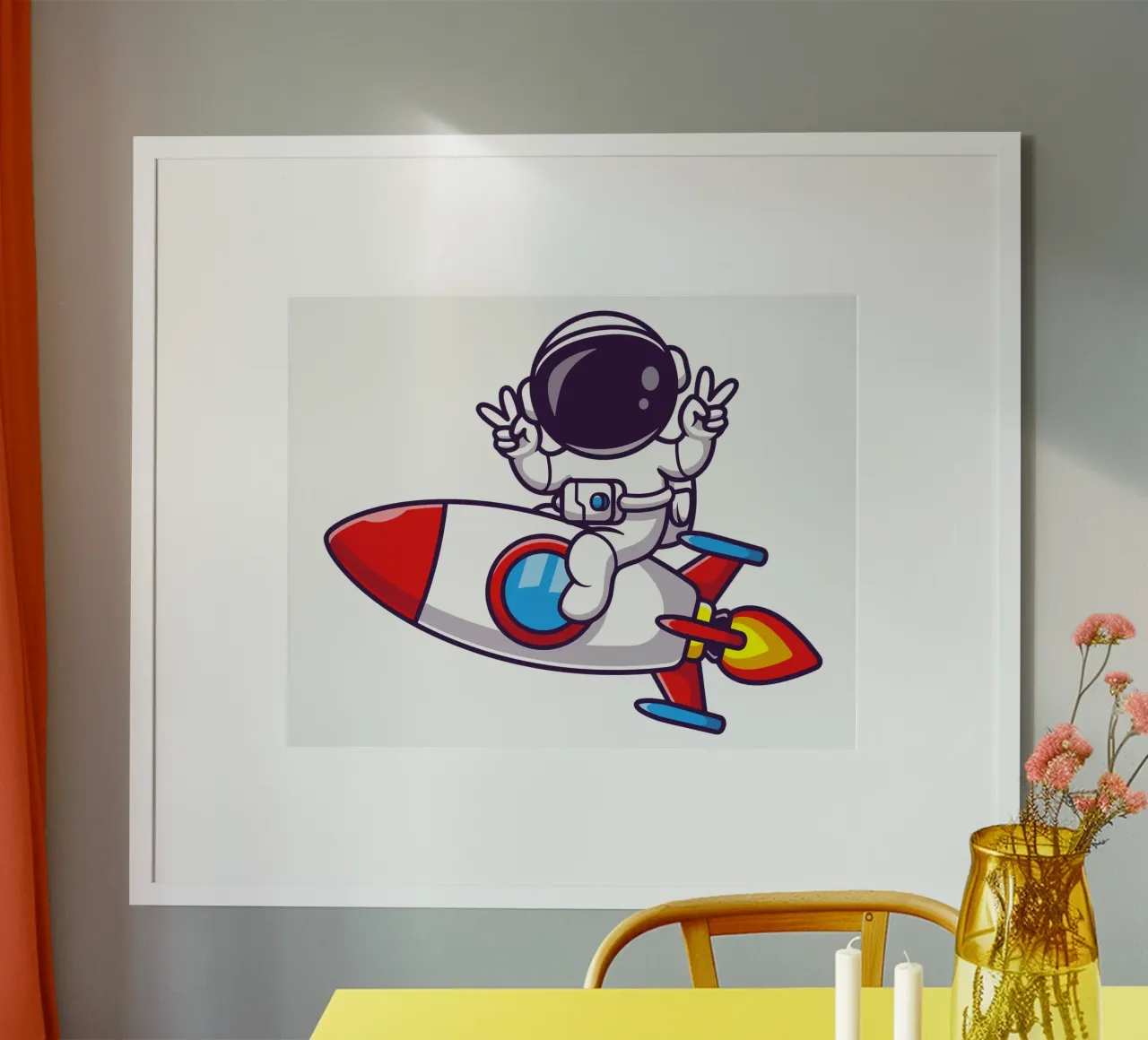 Astronauta che guida un razzo con la mano della pace carta hahnemühle da brockcon Shop
