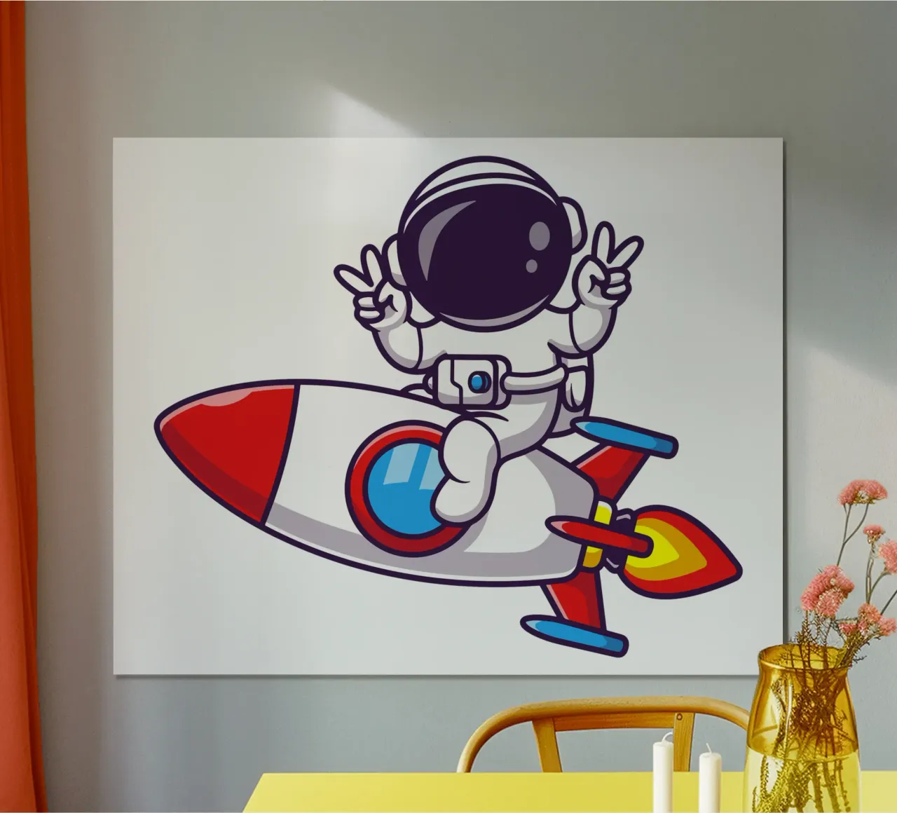 Astronauta che guida un razzo con la mano della pace carta hahnemühle da brockcon Shop