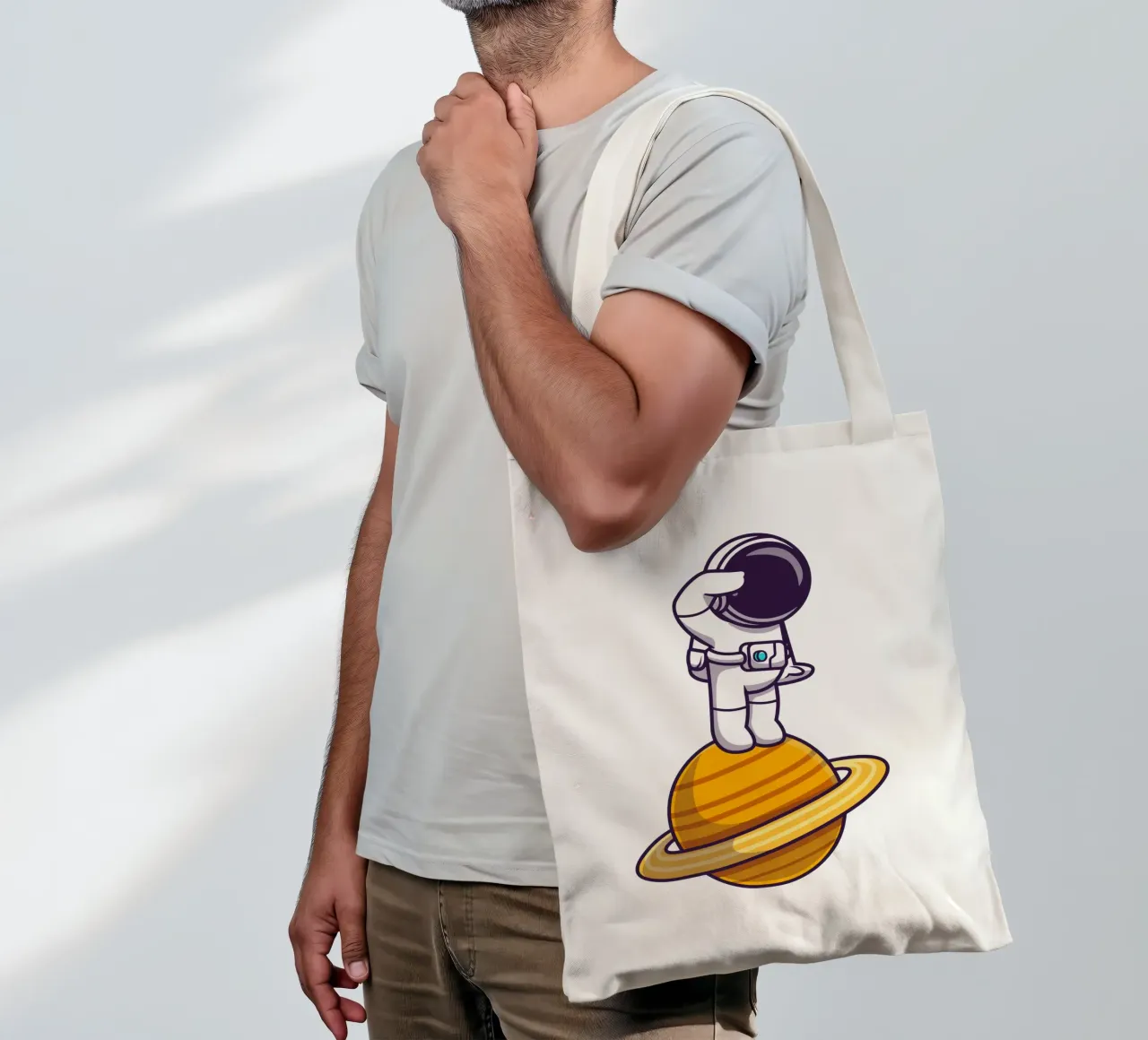 Astronauta in piedi sul pianeta borsa in juta da brockcon Shop