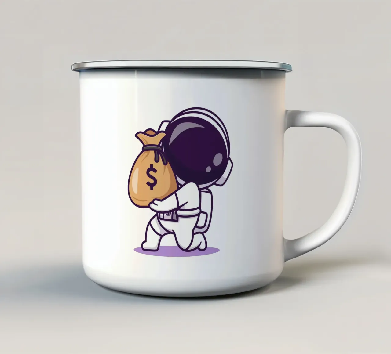 Carino l'astronauta che porta i soldi in borsa tazza in smalto da brockcon Shop