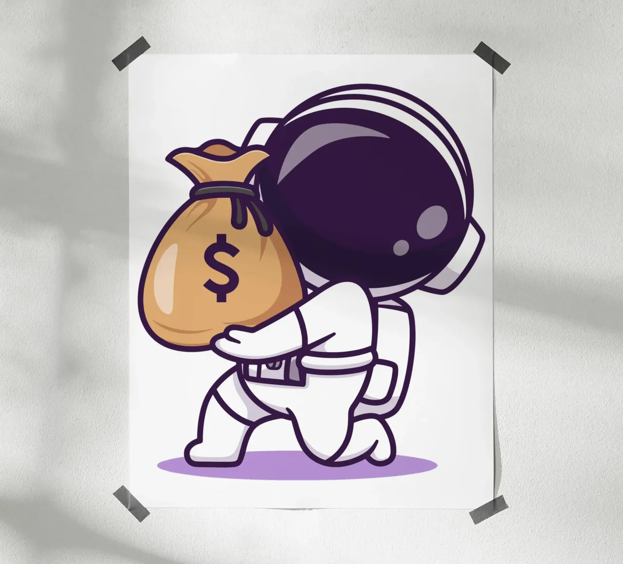 Carino l'astronauta che porta i soldi in borsa poster con telaio in plastica da brockcon Shop