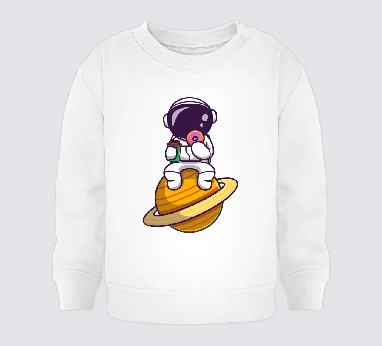 Astronauta carino che mangia una ciambella e tiene in mano una tazza di caffè felpa neonato da brockcon Shop