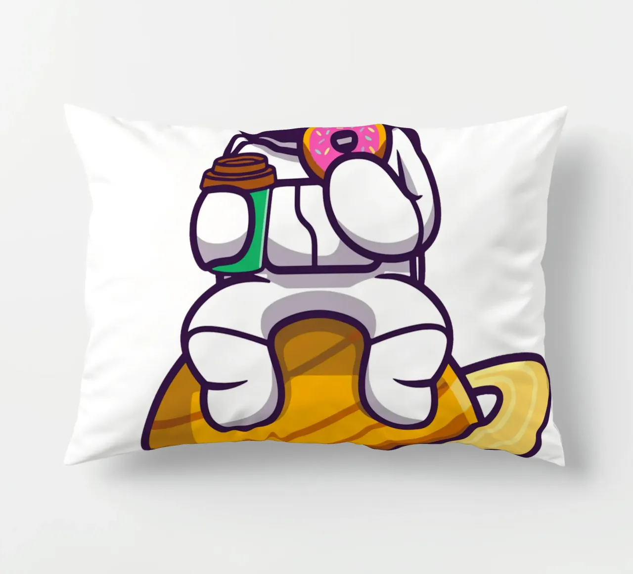 Astronauta carino che mangia una ciambella e tiene in mano una tazza di caffè cuscino da brockcon Shop