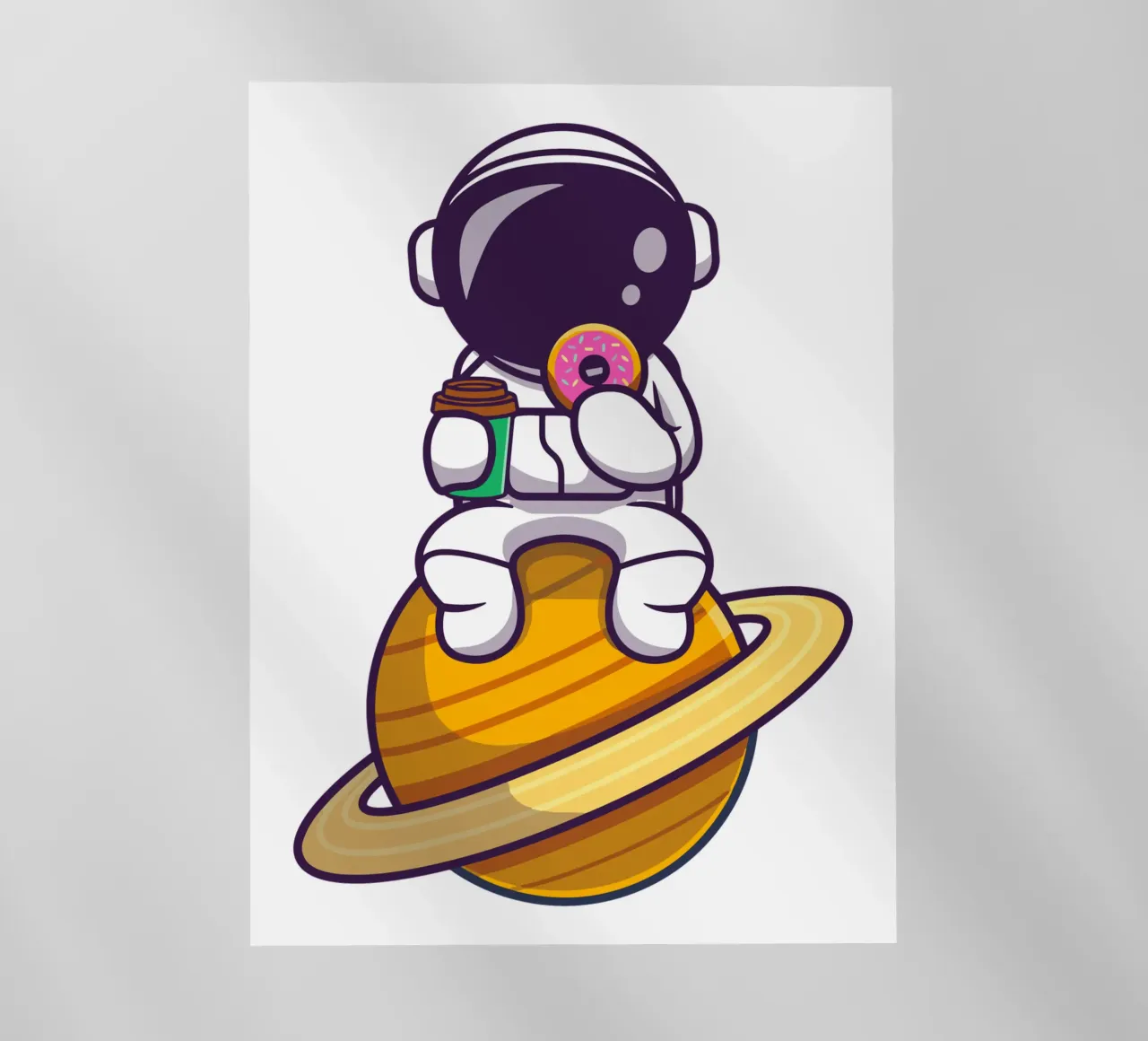 Astronauta carino che mangia una ciambella e tiene in mano una tazza di caffè pellicola backlit da brockcon Shop