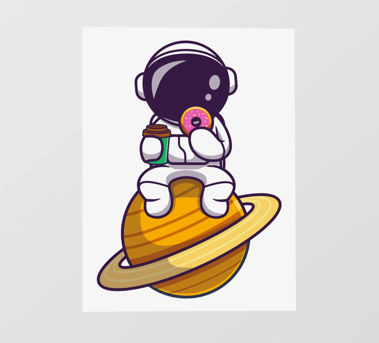 Astronauta carino che mangia una ciambella e tiene in mano una tazza di caffè pellicola backlit da brockcon Shop