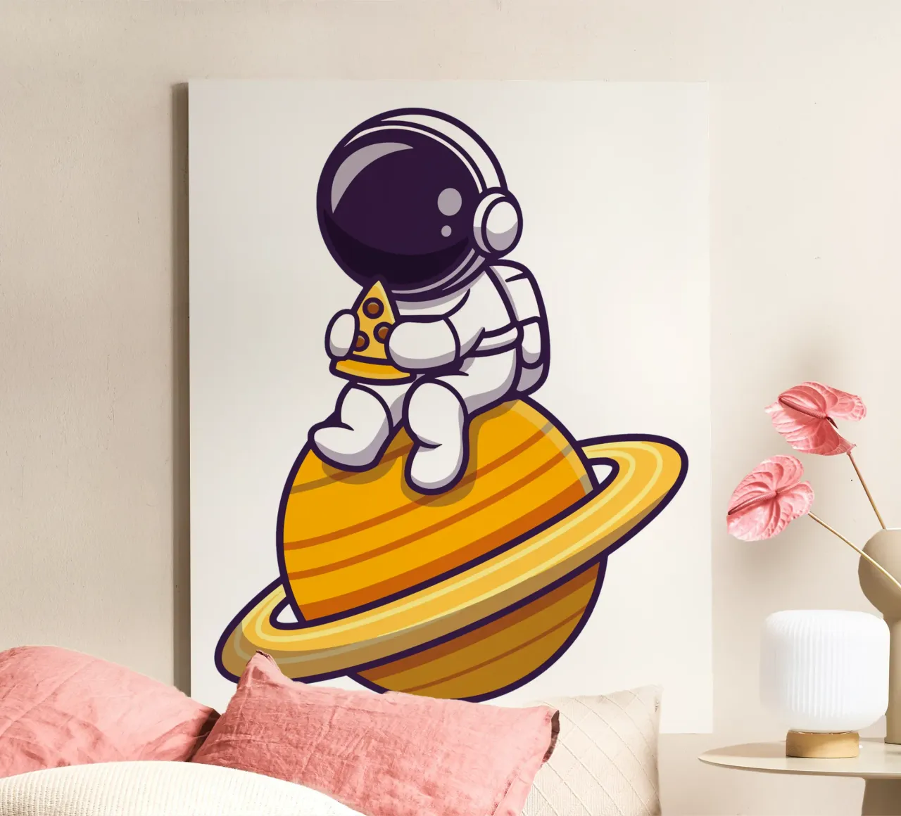 Cute astronaut eating pizza on the planet canvas by brockcon Shop