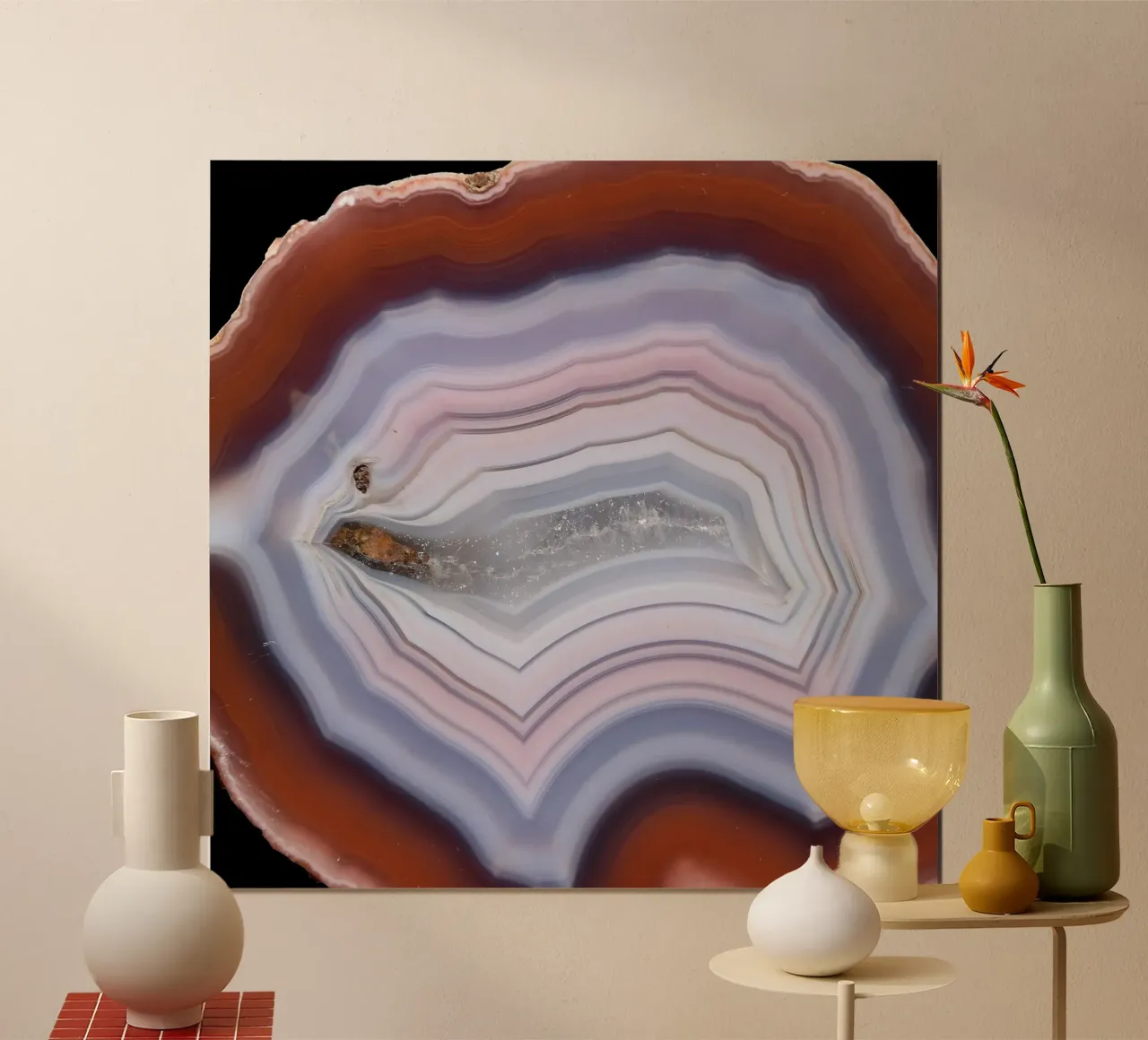 Texture fetta d'agata 04 poster con telaio in alluminio da Gemstone Textures