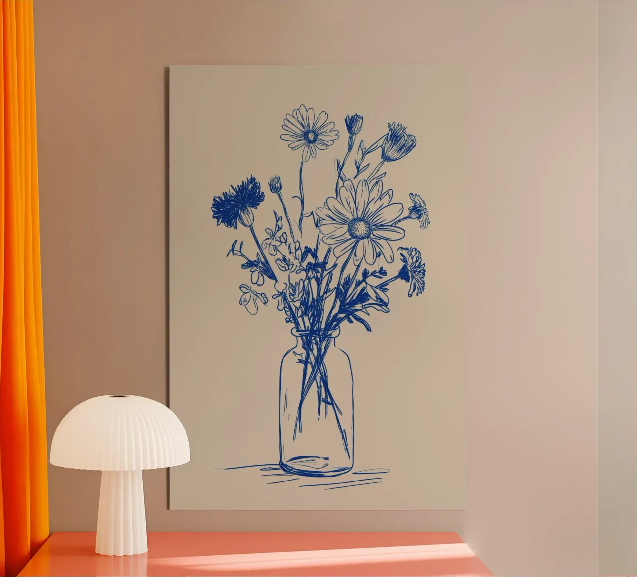 Bozzetto di bouquet di fiori selvatici blu in vaso alluminio dibond da Melloi Art Print