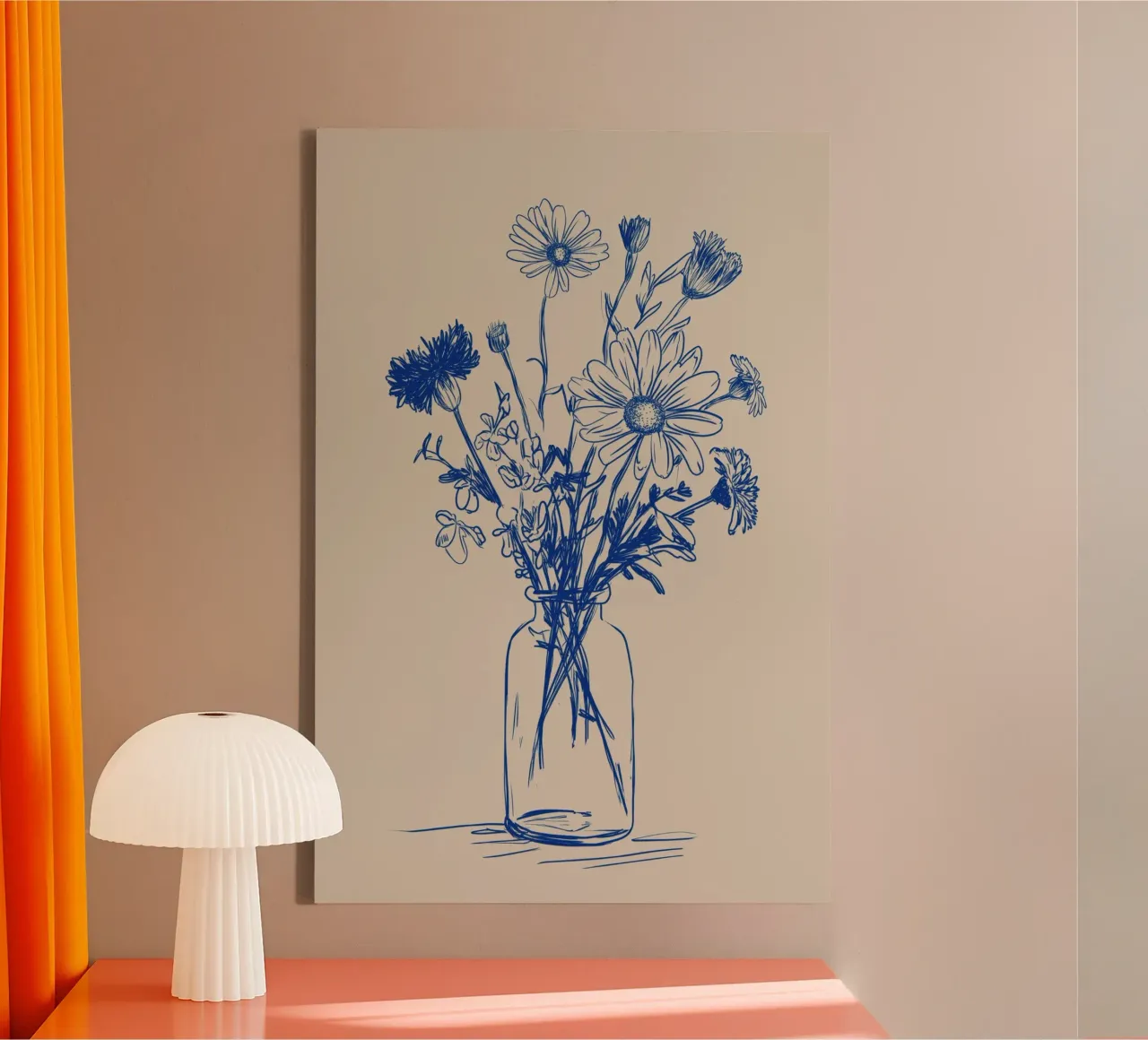 Blauw boeket wilde bloemen in vaas Schets canvas met Baklijst van Melloi Art Print