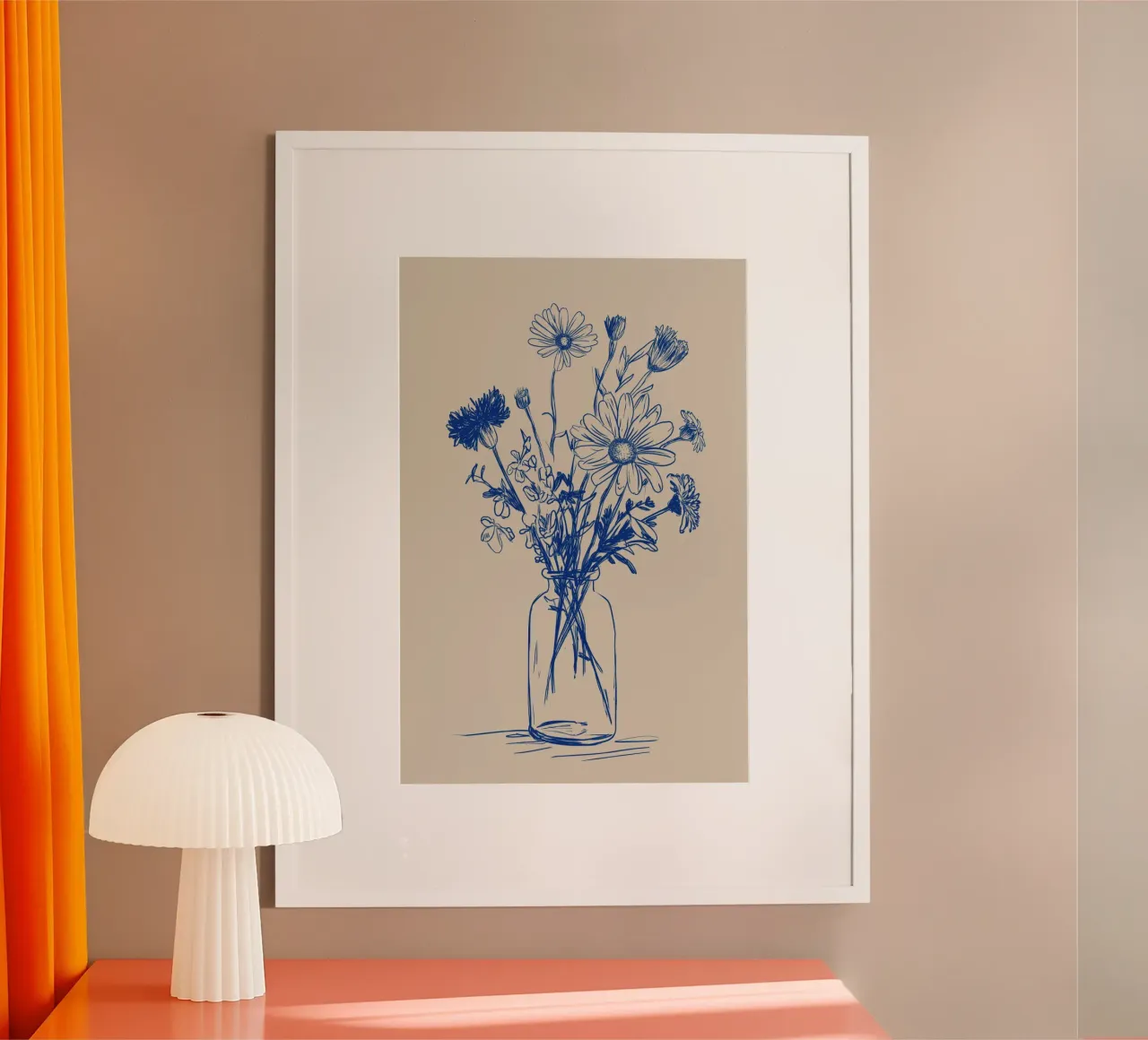 Blauw boeket wilde bloemen in vaas Schets poster van Melloi Art Print