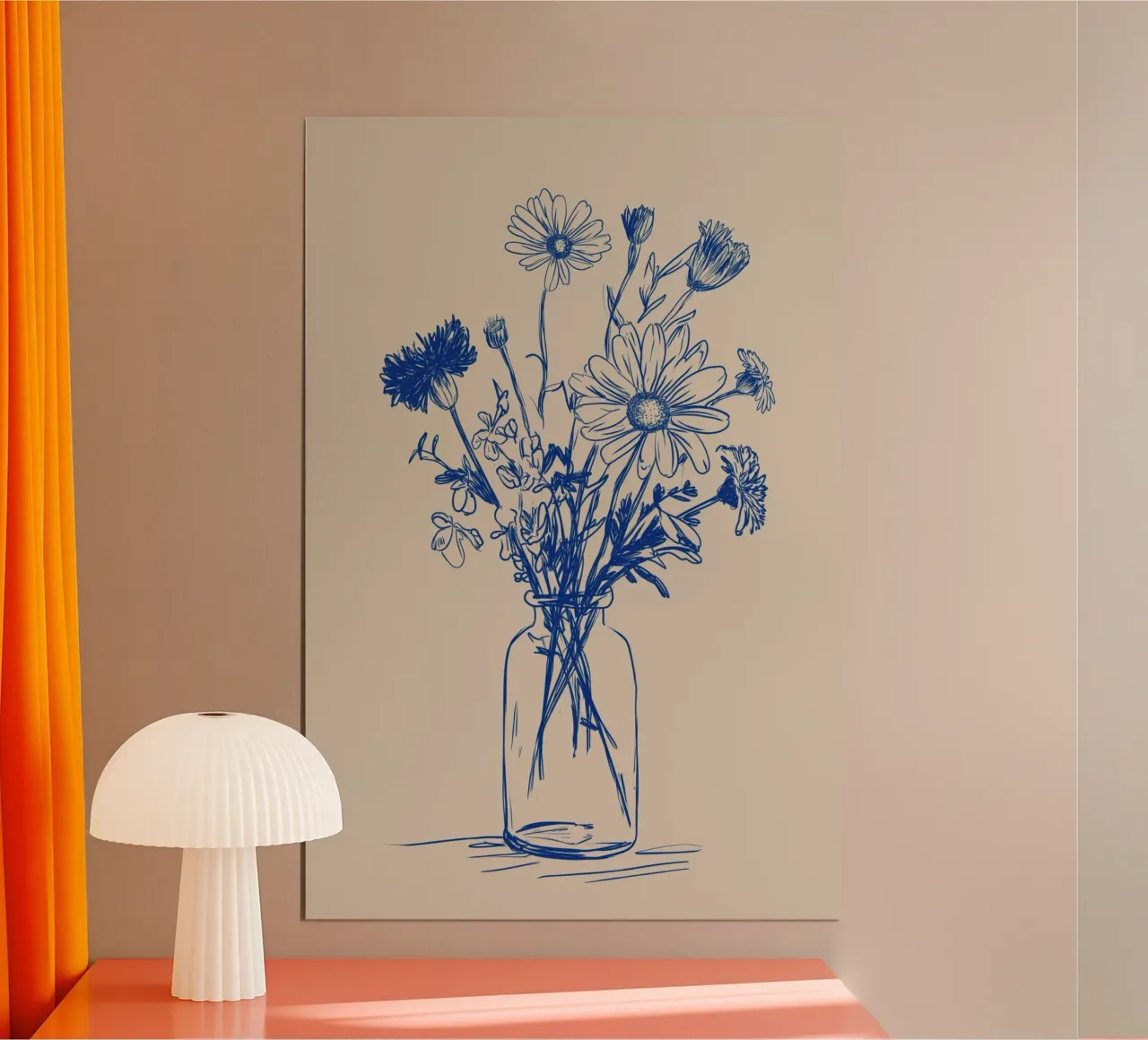Blauw boeket wilde bloemen in vaas Schets poster van Melloi Art Print