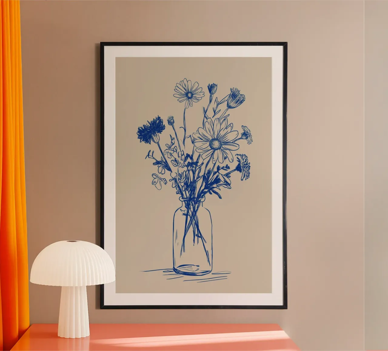 Blauw boeket wilde bloemen in vaas Schets poster van Melloi Art Print