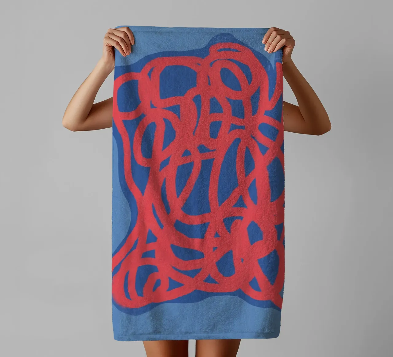 Neon line art abstract towel by Little Dean