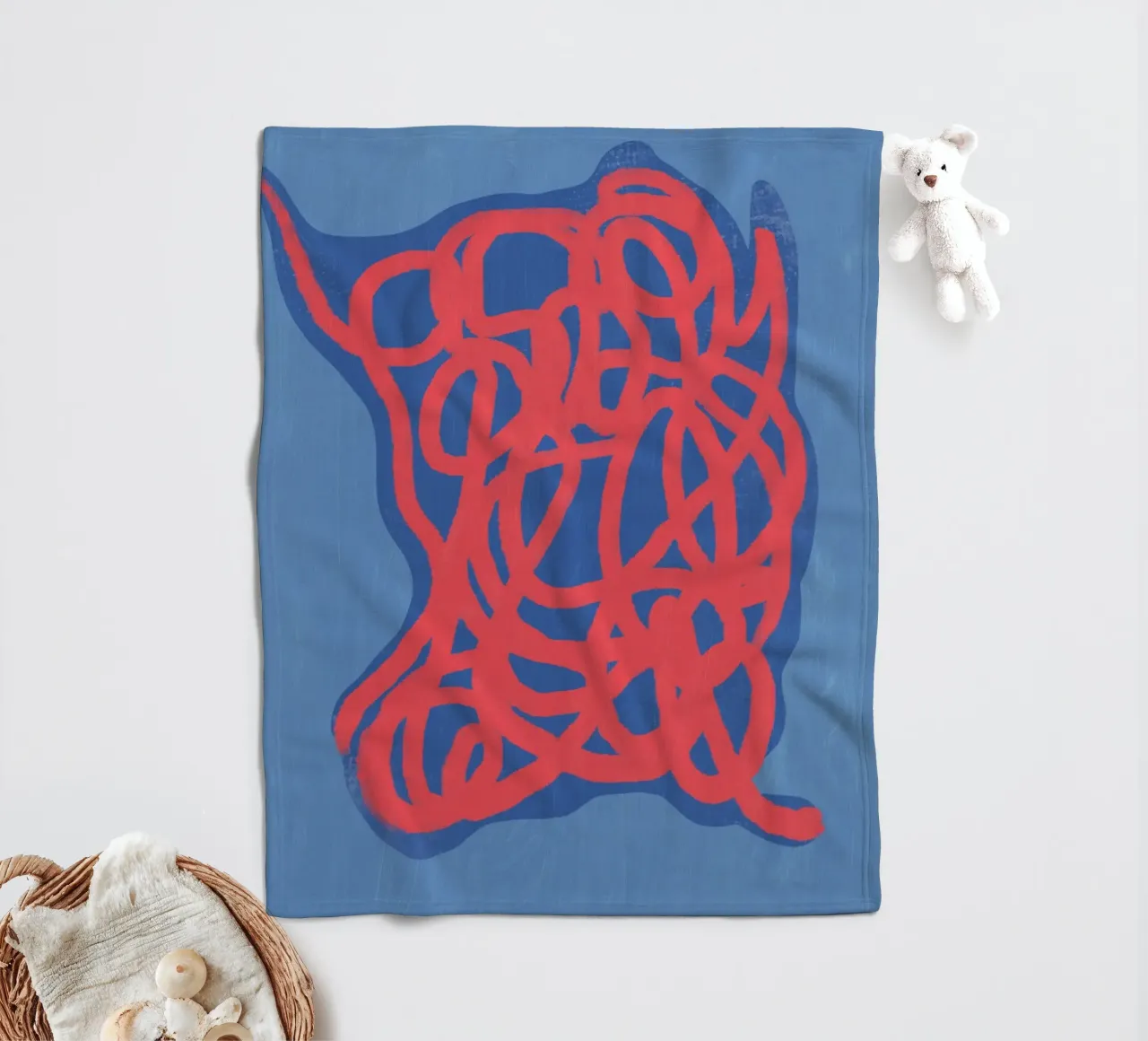 Neon line art abstract fleece blanket by Little Dean