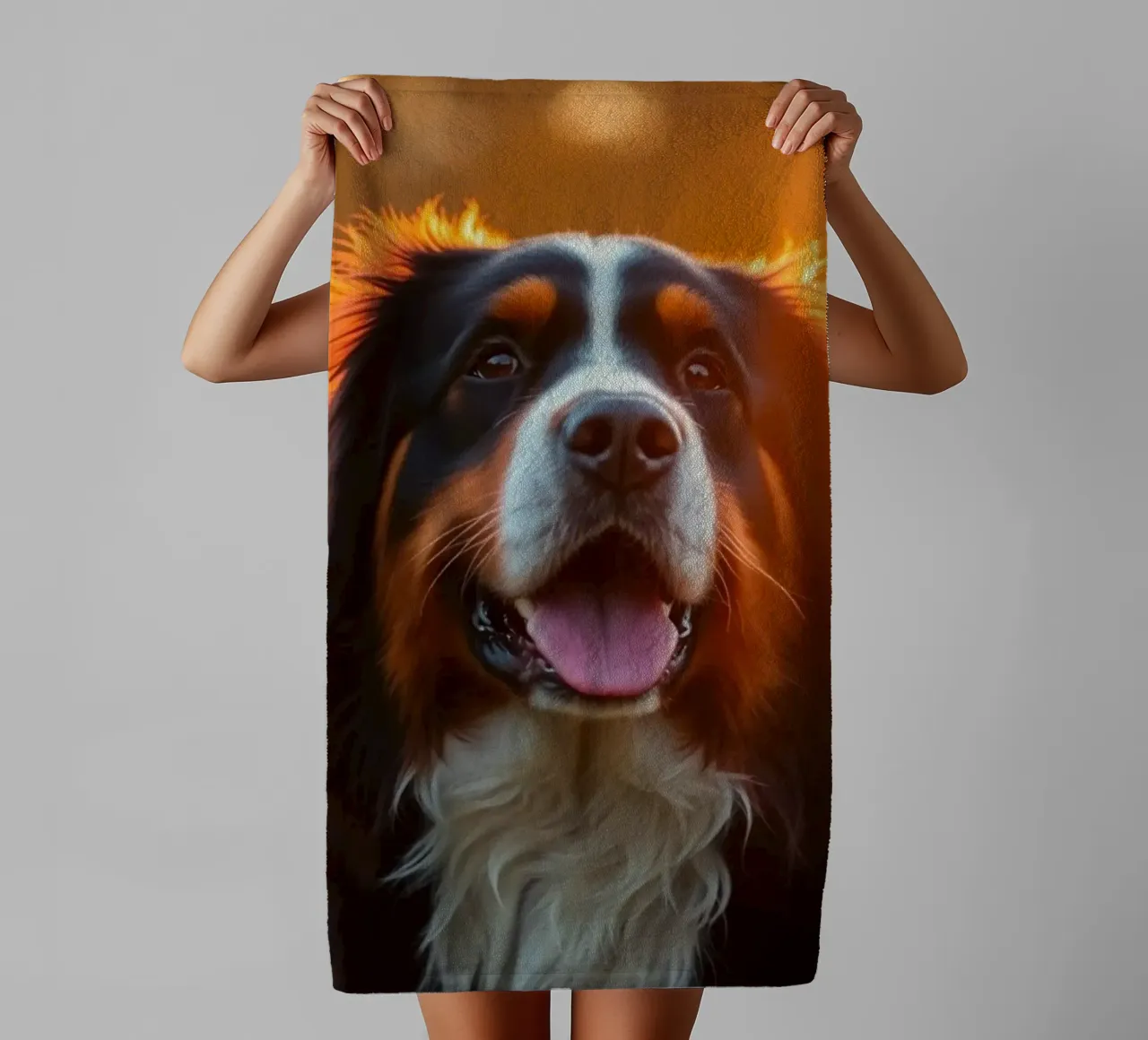 Beautiful Bernese Mountain Dog #167 towel by Yumis.Beargang.and.Me