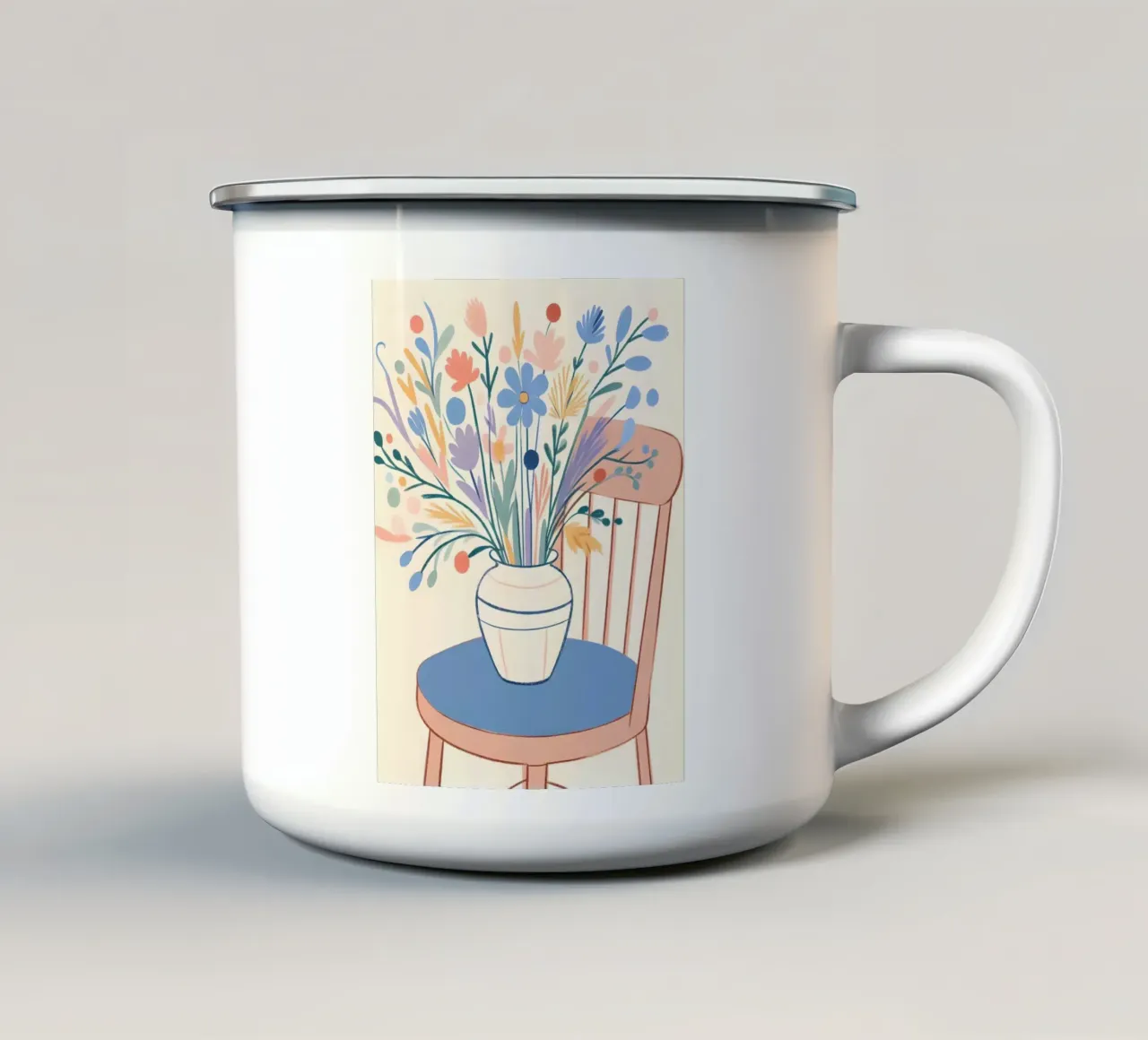Fiori su una sedia Natura morta tazza in smalto da ARTOMATIC