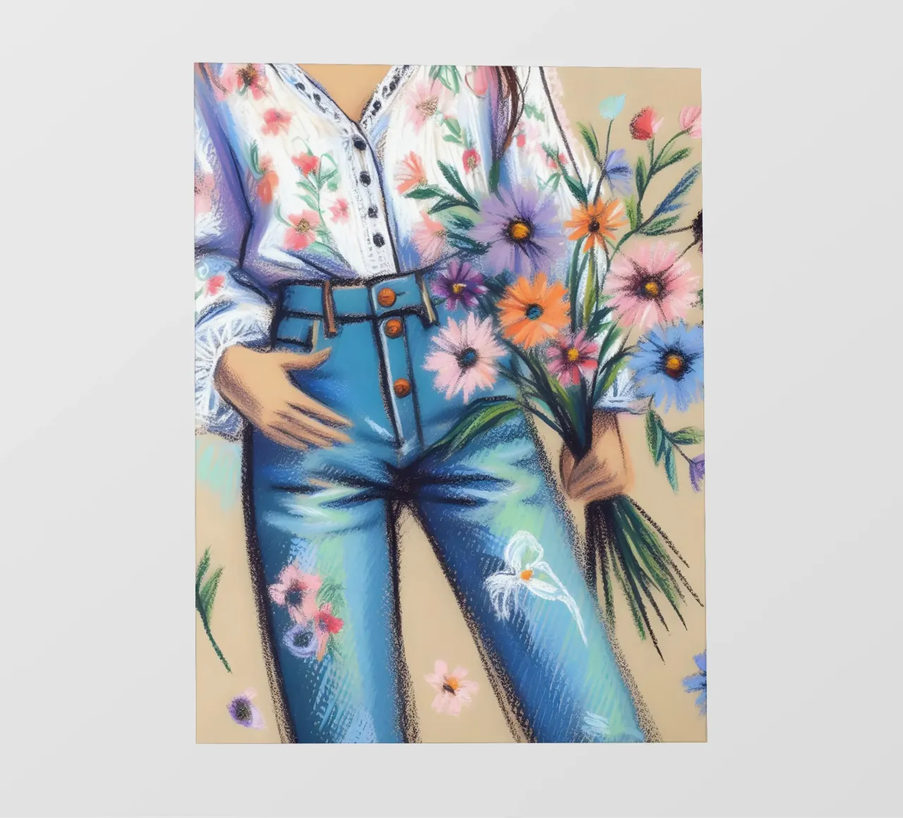 Donna calma con fiori ritratto telo in pvc da ARTOMATIC