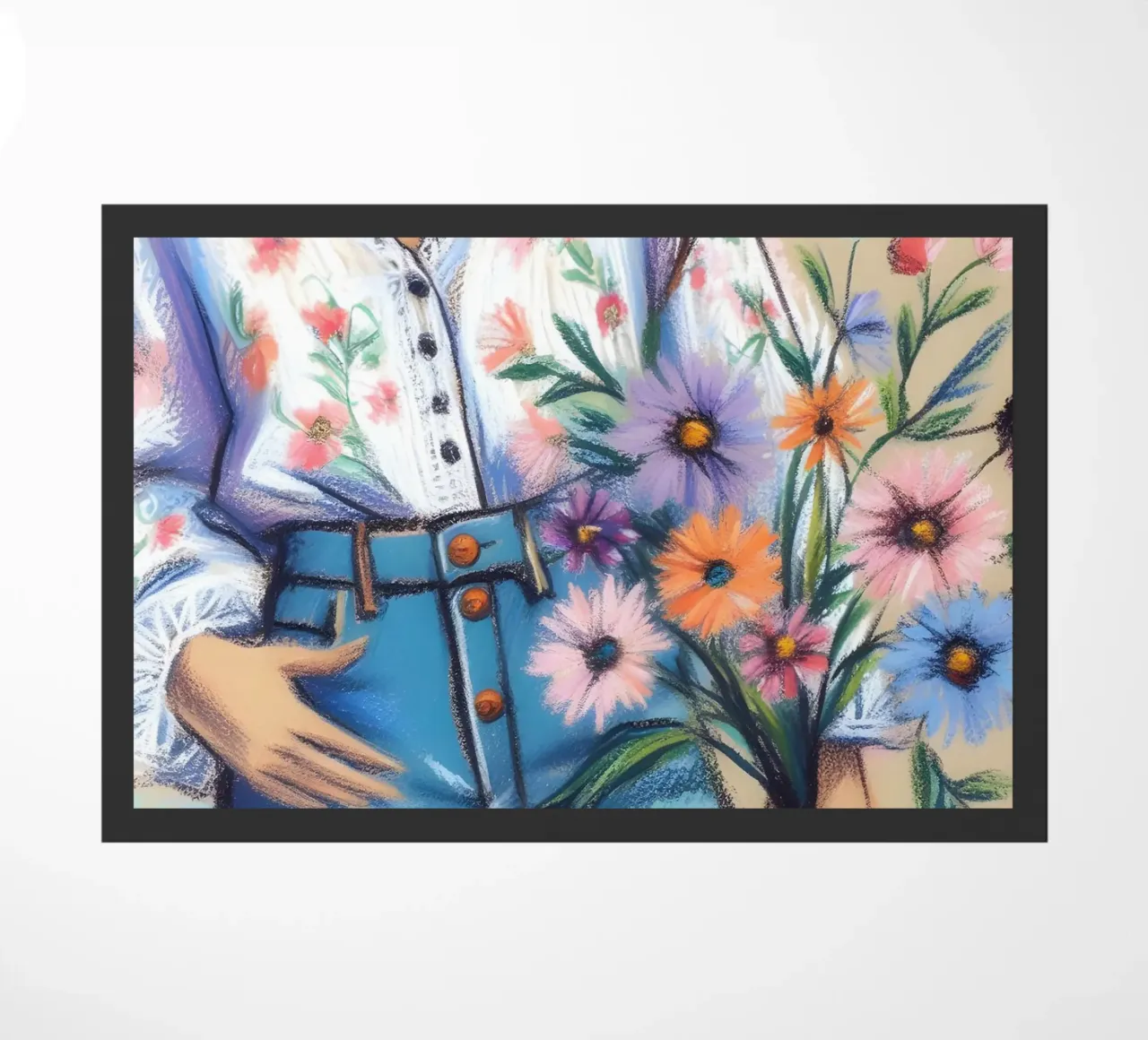 Donna calma con fiori ritratto zerbino da ARTOMATIC