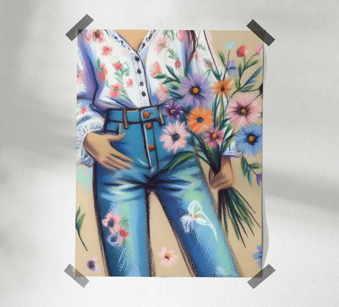 Donna calma con fiori ritratto poster da ARTOMATIC