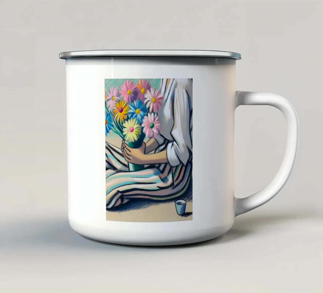 DONNA CON FIORI RITRATTO IN NATURA MORTA tazza in smalto da ARTOMATIC