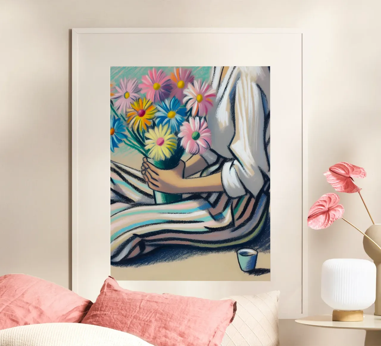 DONNA CON FIORI RITRATTO IN NATURA MORTA poster da ARTOMATIC