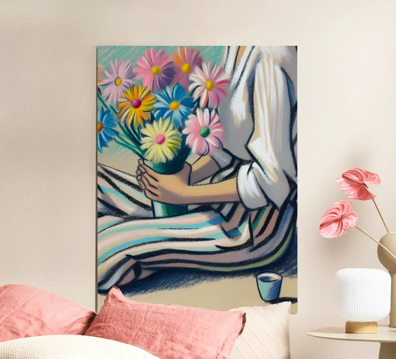 DONNA CON FIORI RITRATTO IN NATURA MORTA poster da ARTOMATIC