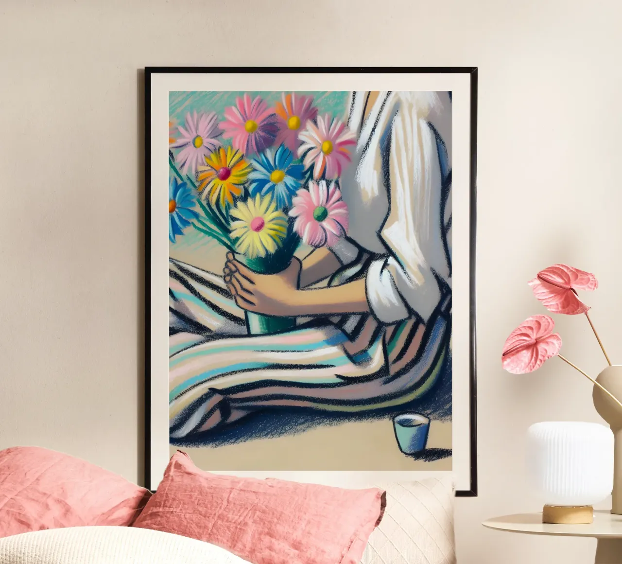 DONNA CON FIORI RITRATTO IN NATURA MORTA poster da ARTOMATIC