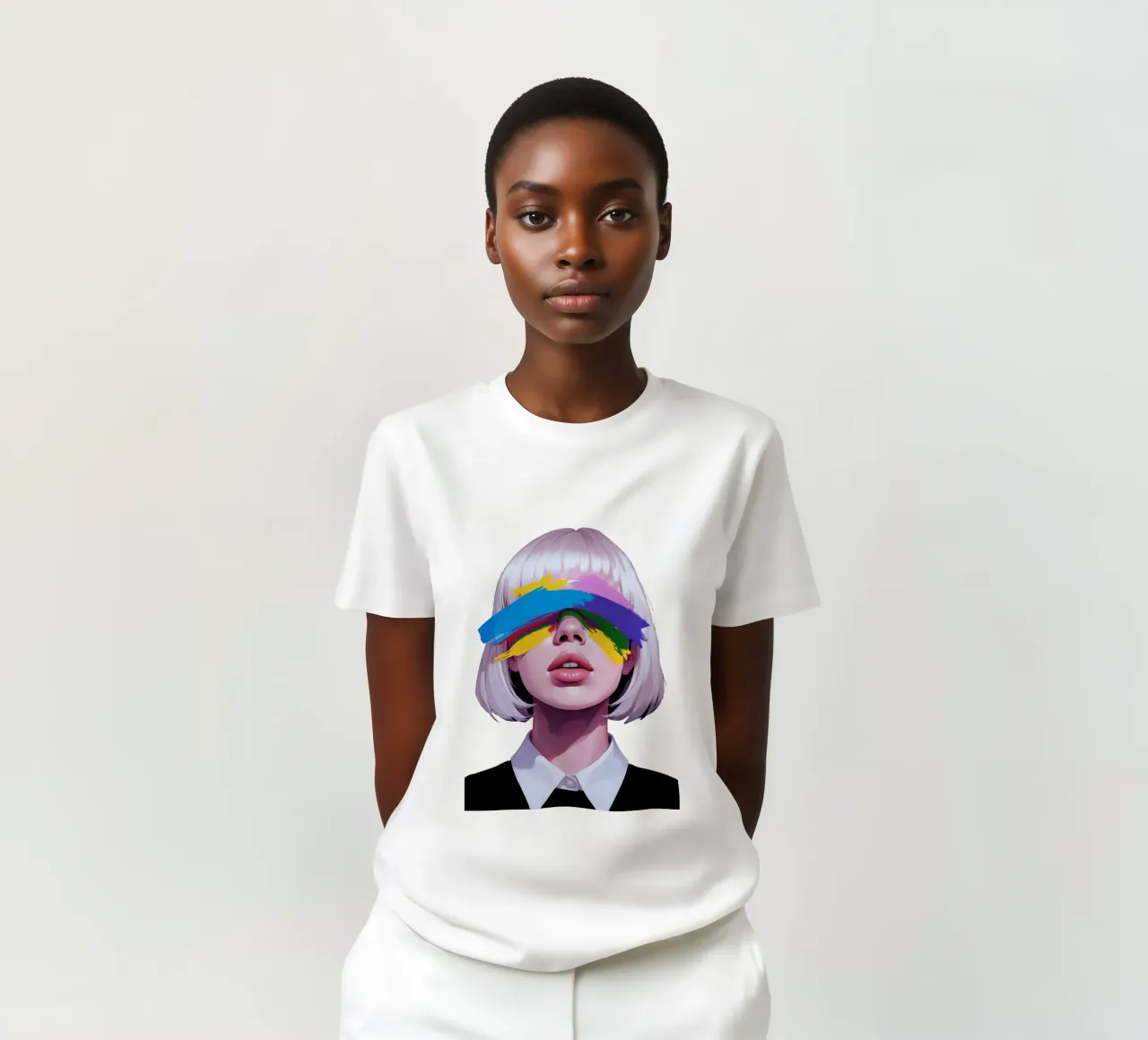 Mädchen Porträt abstrakte Farbe Overface T-Shirt von Urban Life
