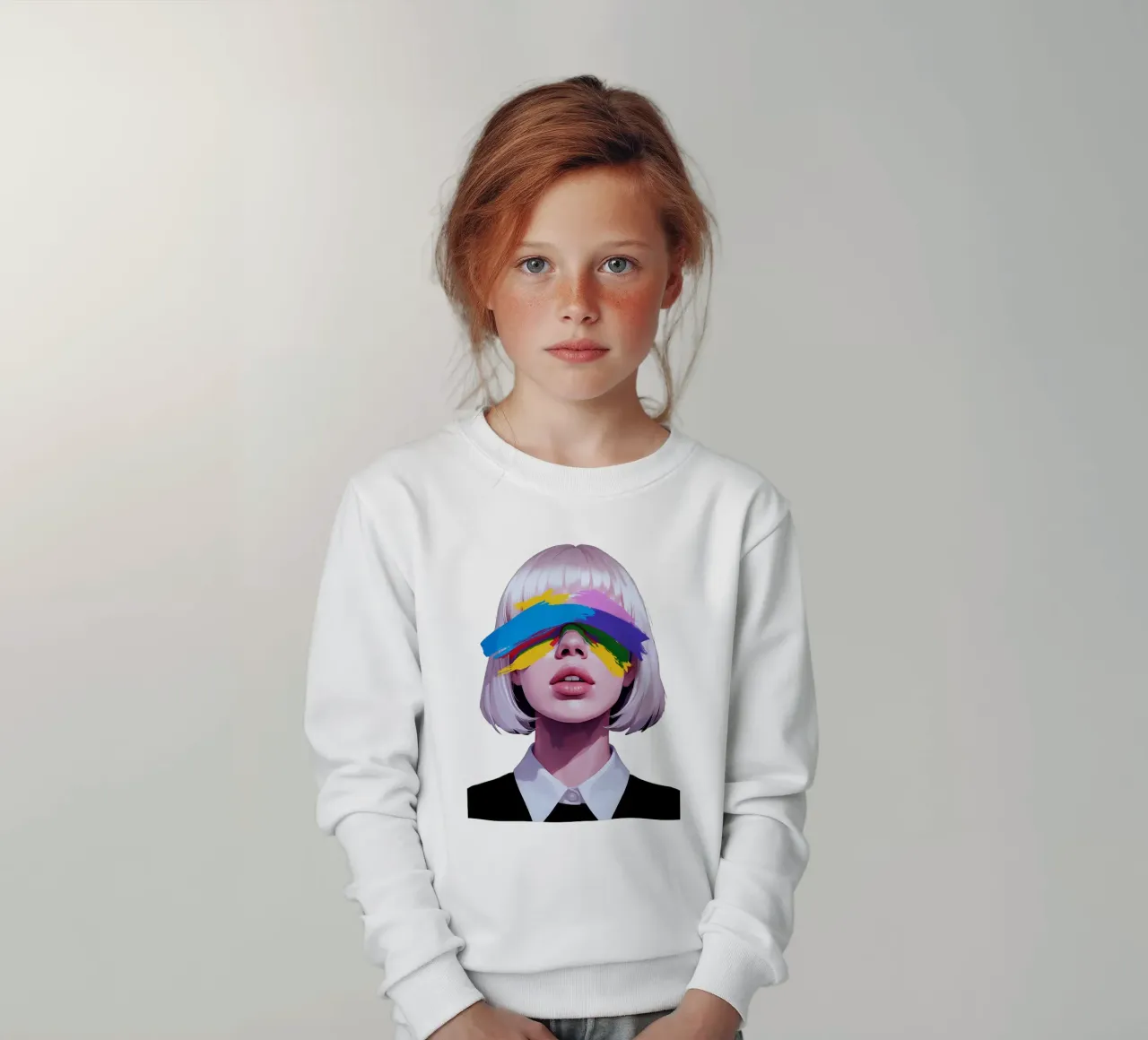 Ragazza ritratto astratto vernice overface felpa bambino da Urban Life