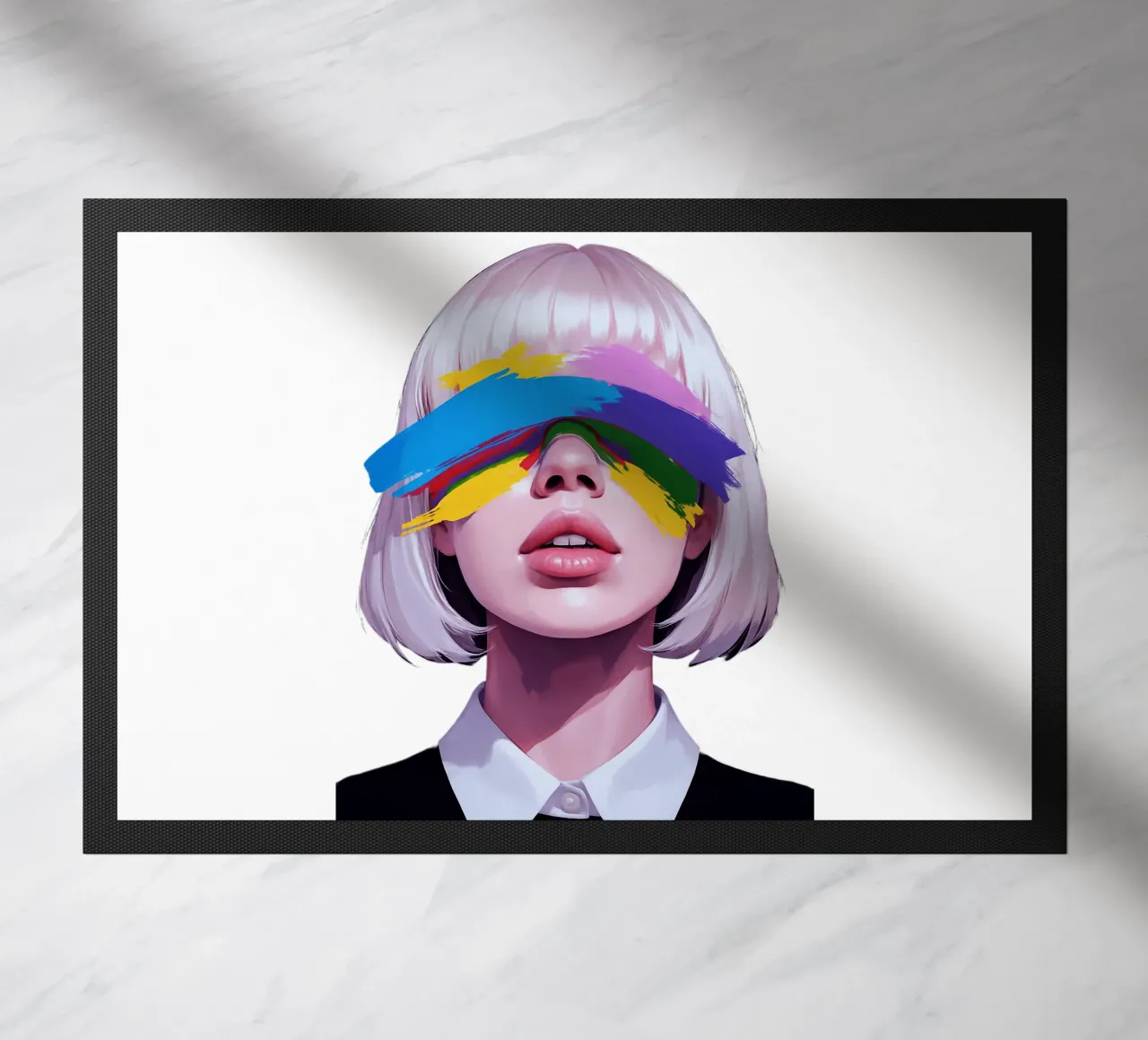 Ragazza ritratto astratto vernice overface zerbino da Urban Life