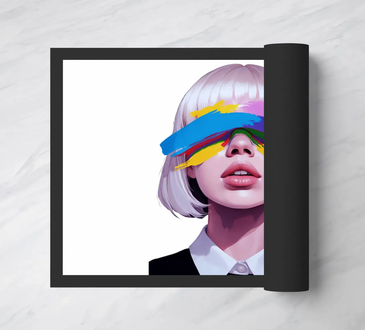 Ragazza ritratto astratto vernice overface zerbino da Urban Life