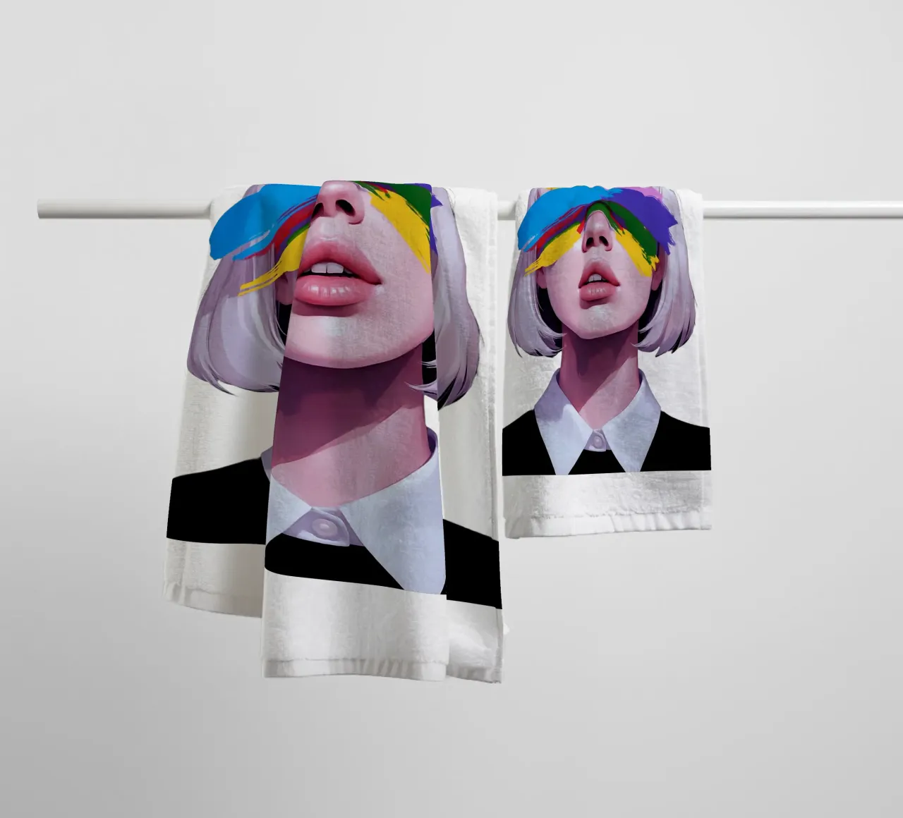 Ragazza ritratto astratto vernice overface asciugamano da bagno da Urban Life