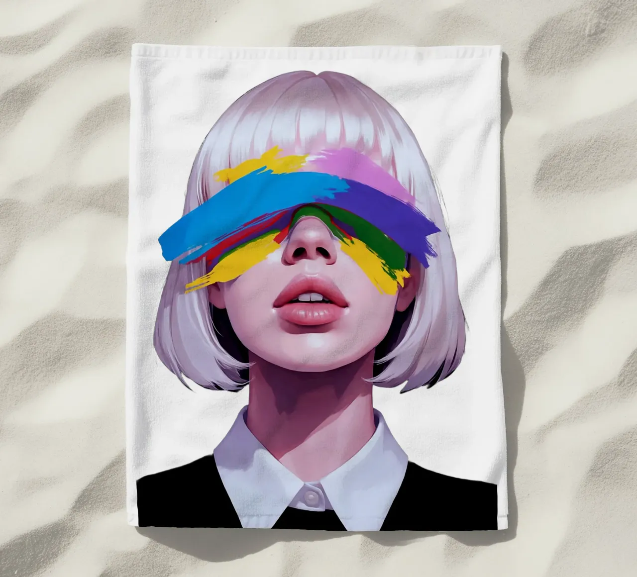 Ragazza ritratto astratto vernice overface telo mare da Urban Life