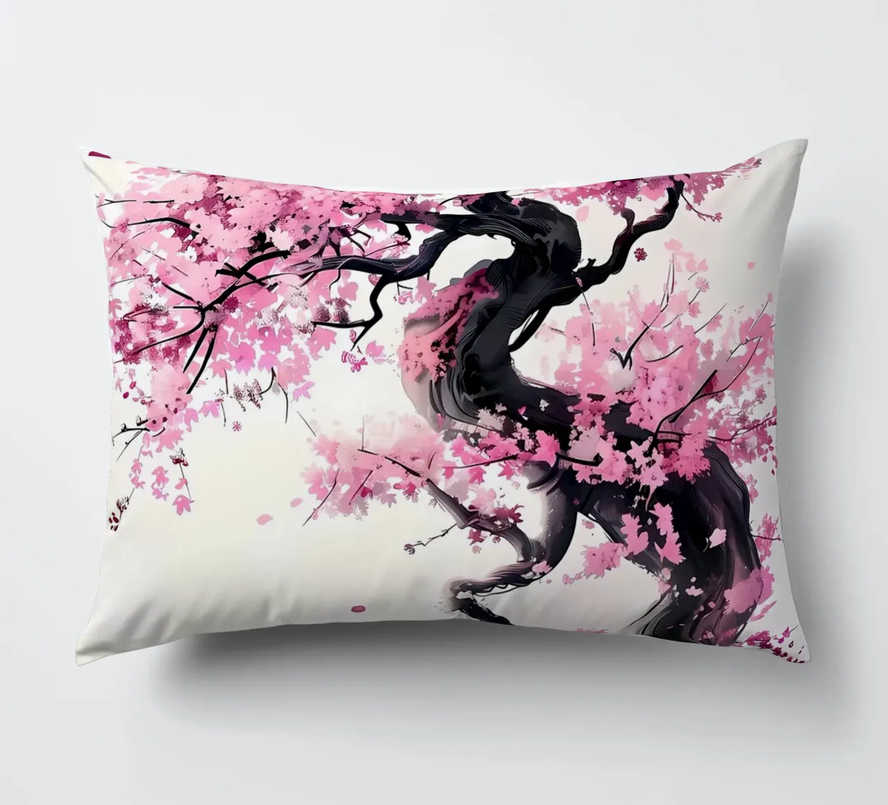 cherry blossom tree pink flowers twisting branches petals decorative cushion by Janine P McGuire
