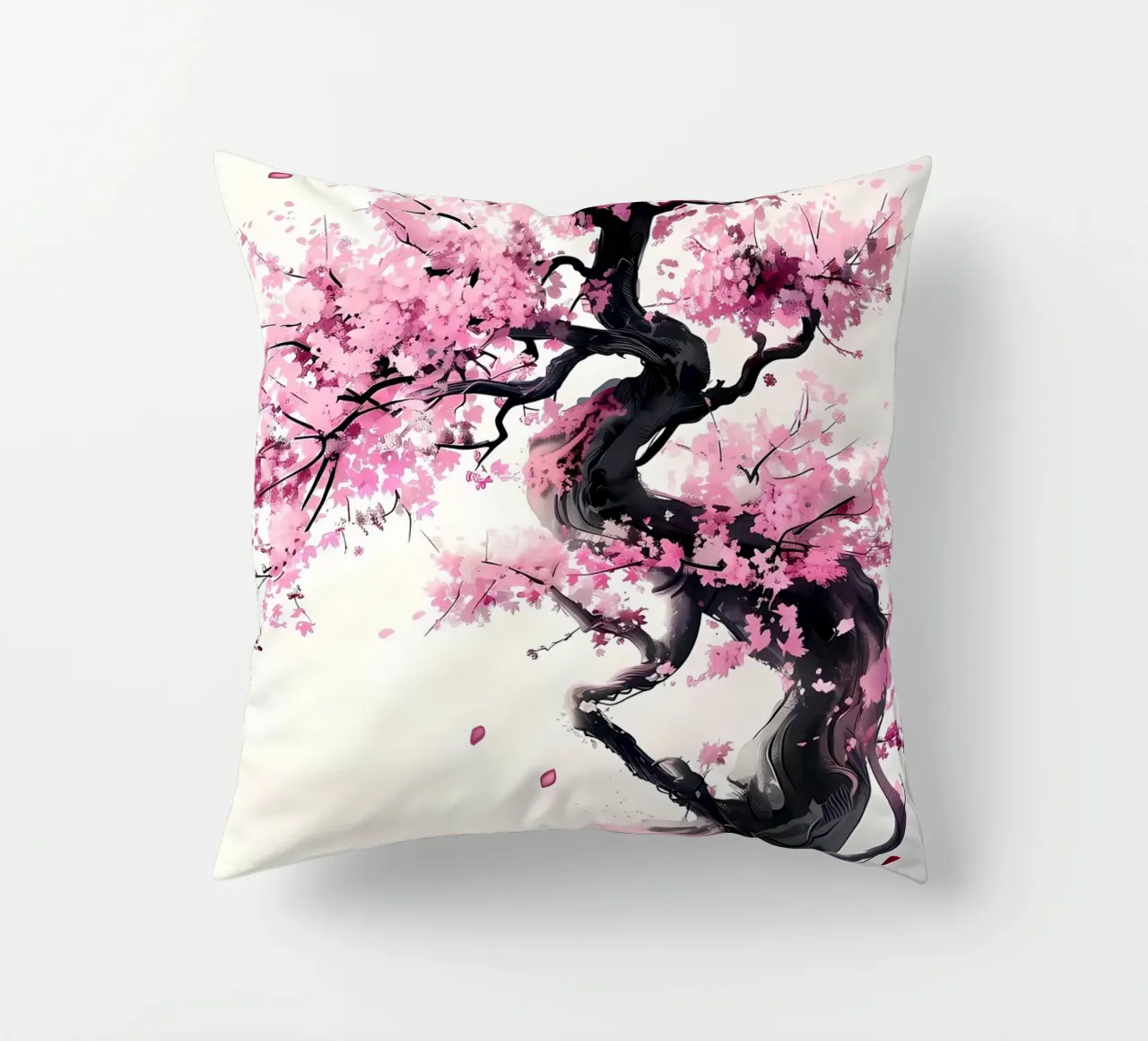 cherry blossom tree pink flowers twisting branches petals decorative cushion by Janine P McGuire