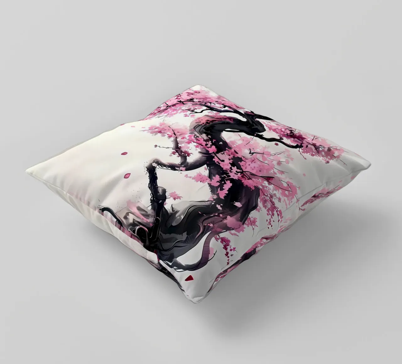cherry blossom tree pink flowers twisting branches petals decorative cushion by Janine P McGuire