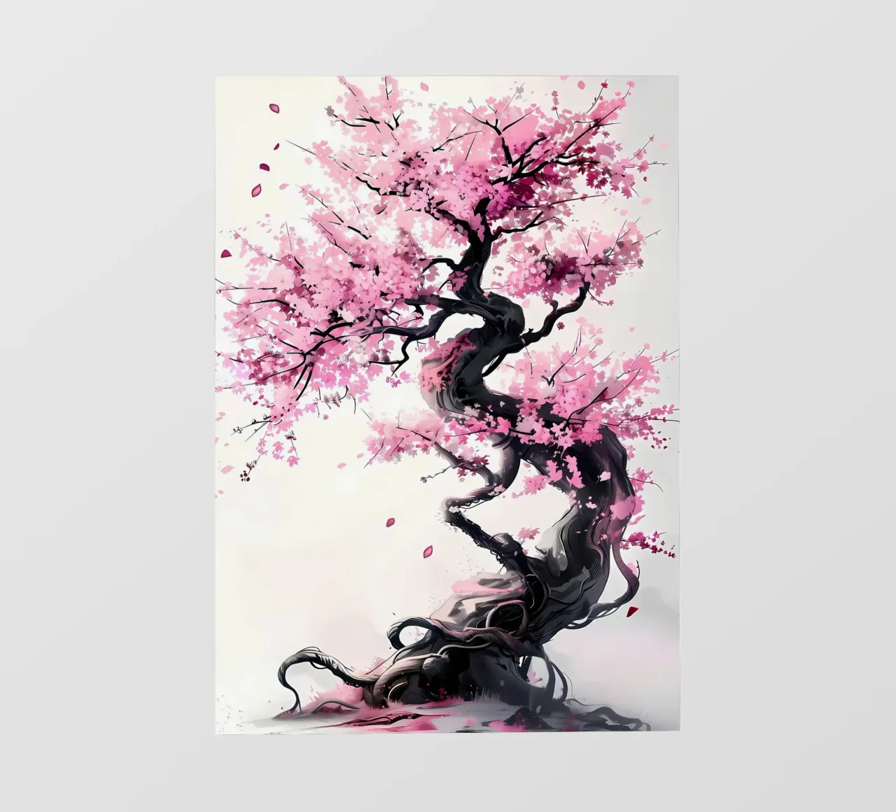 albero di ciliegio fiori rosa rami contorti petali telo in pvc da Janine P McGuire