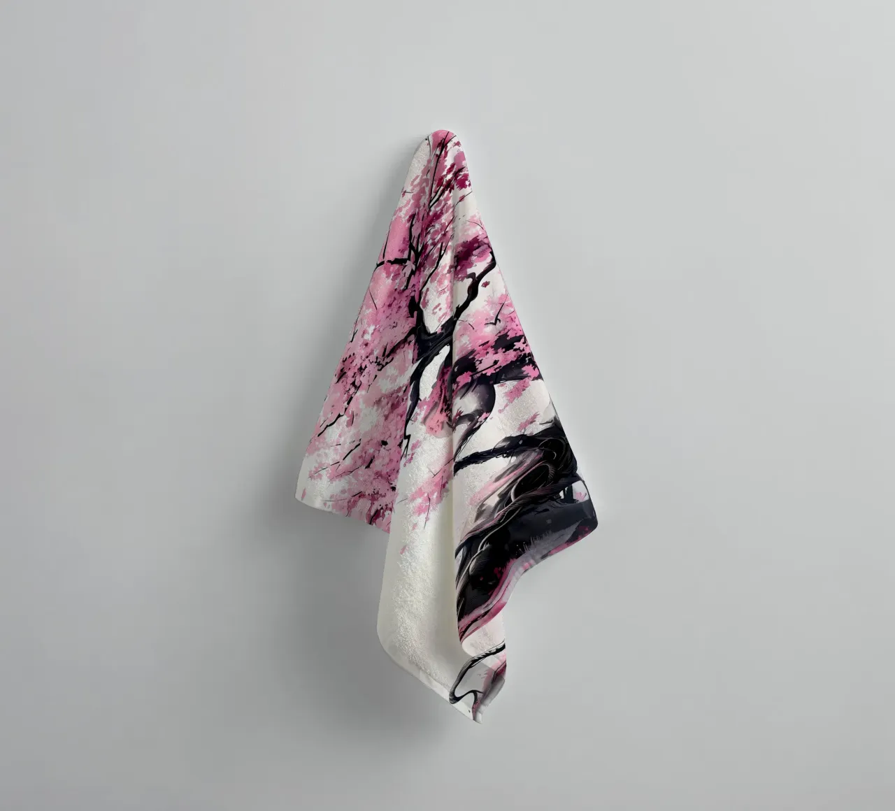 albero di ciliegio fiori rosa rami contorti petali asciugamano da bagno da Janine P McGuire