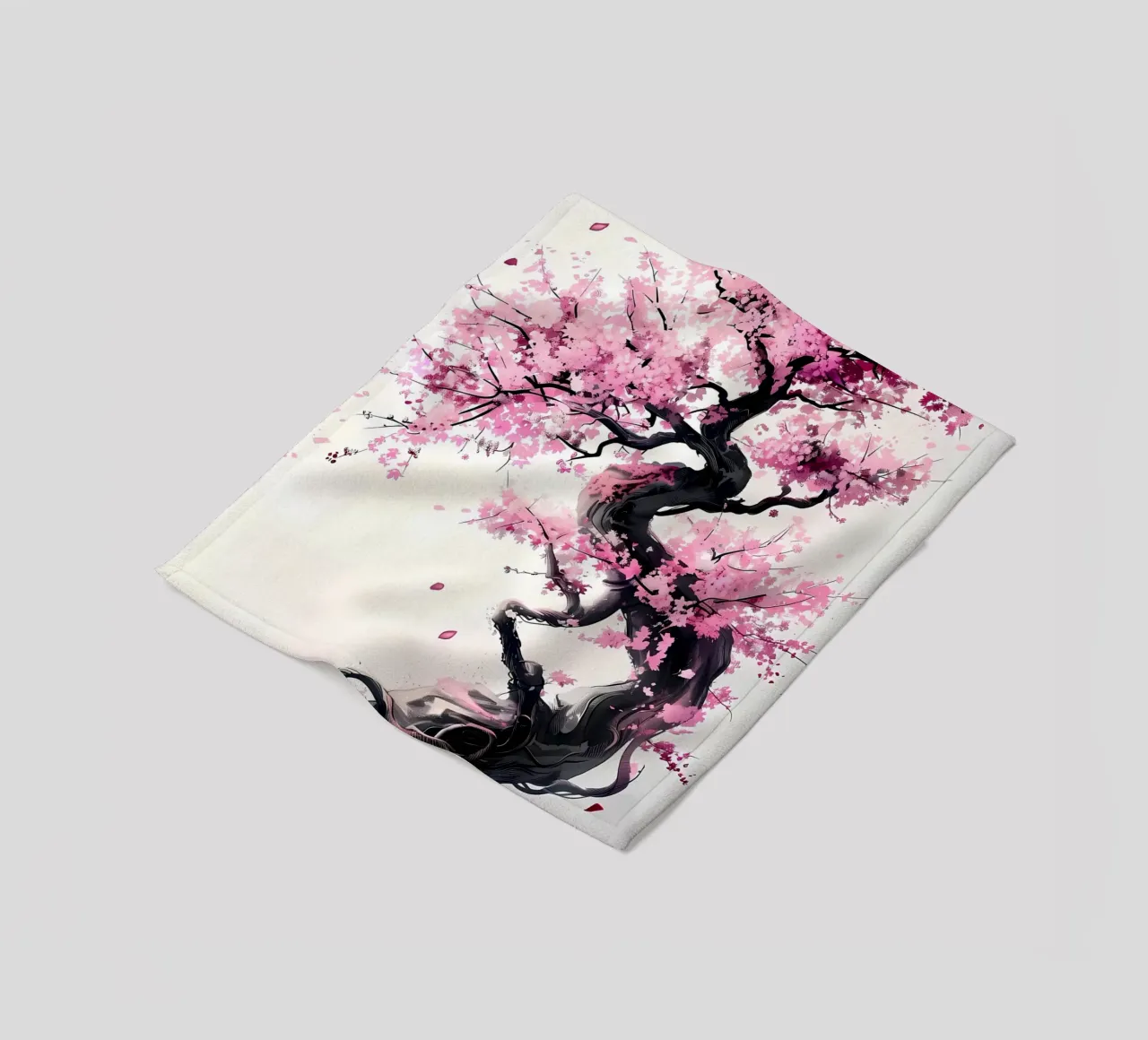 cherry blossom tree pink flowers twisting branches petals fleece blanket by Janine P McGuire