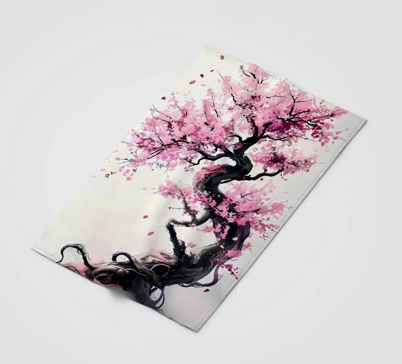 cherry blossom tree pink flowers twisting branches petals fleece blanket by Janine P McGuire