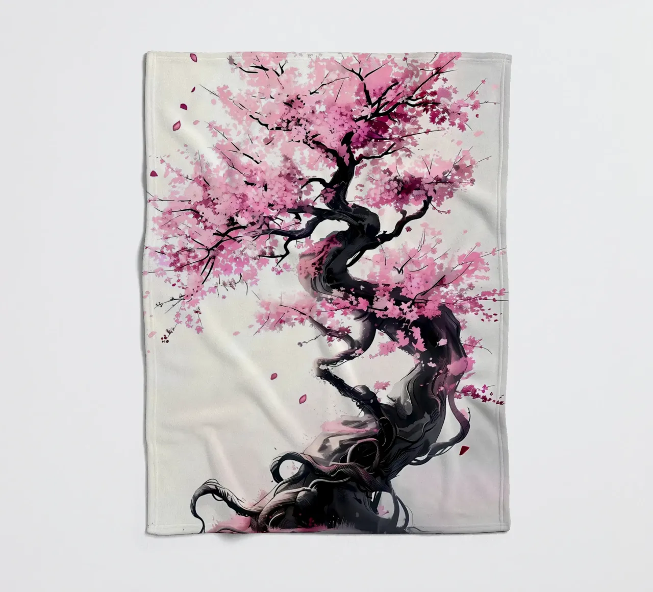 cherry blossom tree pink flowers twisting branches petals fleece blanket by Janine P McGuire