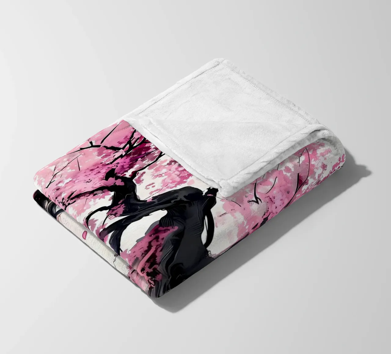 cherry blossom tree pink flowers twisting branches petals fleece blanket by Janine P McGuire